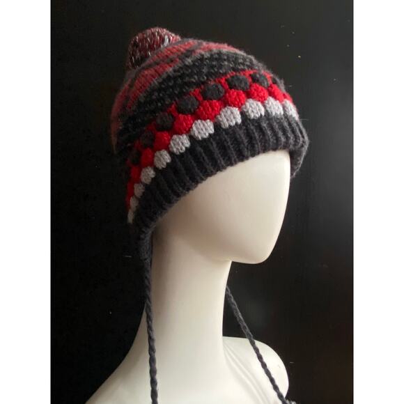 SMARTWOOL Grey/Red Merino Wool Beanie w/Tassels sz OS (Unisex) - Picture 1 of 7